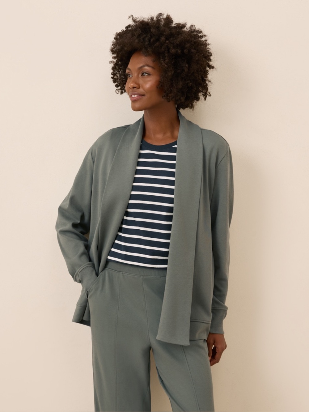‼️NWOT: Pact Organic Airplane Drape Sage Green Cardigan Sweater - XS